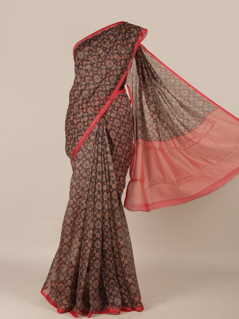 

Pothys Black Printed Jute Silk Saree