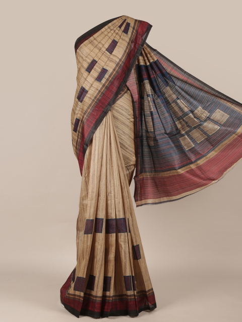 

Pothys Cream-Coloured & Brown Jute Silk Woven Design Saree