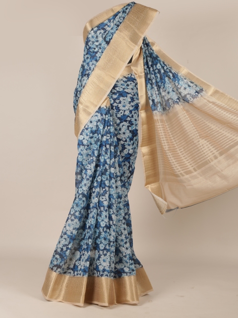 

Pothys Blue Printed Jute Silk Saree