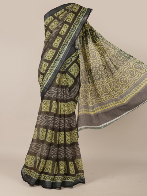 

Pothys Green Printed Jute Silk Saree