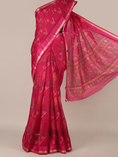 

Pothys Magenta & Yellow Jute Silk Printed Saree