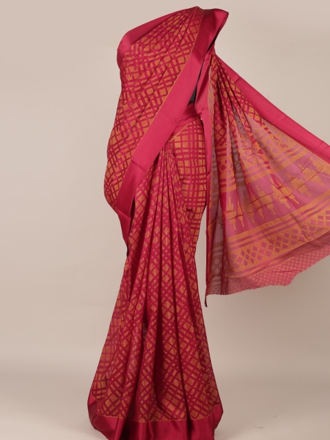 

Pothys Maroon & Orange Jute Silk Printed Saree