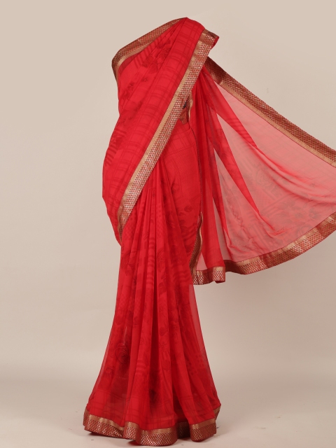 

Pothys Red & Gold-Toned Poly Georgette Printed Saree