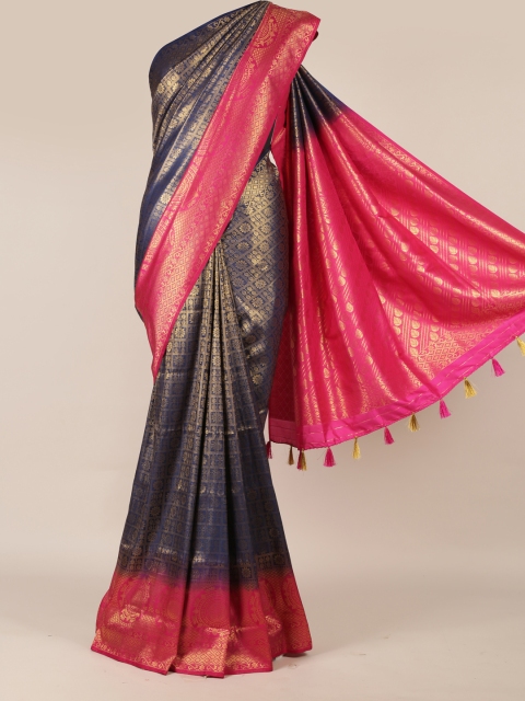 

Pothys Navy Blue Solid Jute Silk Saree