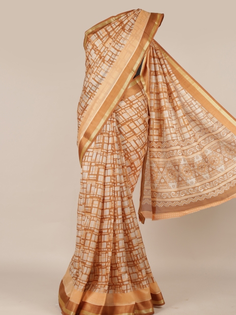 

Pothys Brown & White Jute Silk Printed Saree