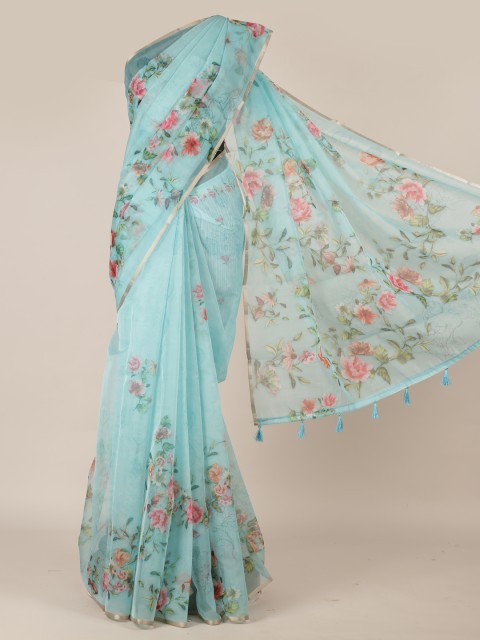 

Pothys Blue Printed Jute Silk Saree