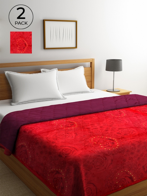 

KLOTTHE Set Of 2 Red Floral AC Room 600 GSM Double Bed Comforter