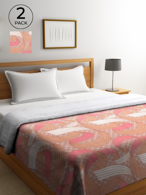 

KLOTTHE Beige & White Set of 2 Abstract AC Room 450 GSM Double Bed Comforter