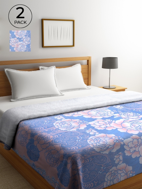 

KLOTTHE Blue & Pink Set of 2 Floral AC Room 450 GSM Fur Double Bed Comforter