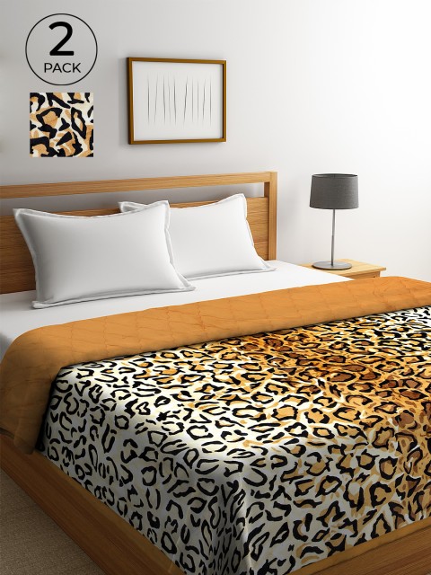 

KLOTTHE Set of 2 Mustard Yellow & Brown Abstract Double King Size AC Room 600 GSM Microfiber Comforters