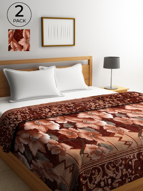 

KLOTTHE Set of 2 Brown & Beige Floral AC Room 233 GSM Double King Bed Comforter