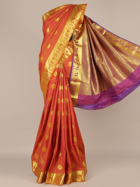 

Pothys Orange & Gold-Toned Art Silk Printed Saree