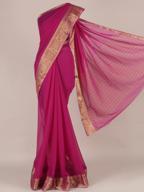 

Pothys Magenta Solid Poly Georgette Saree