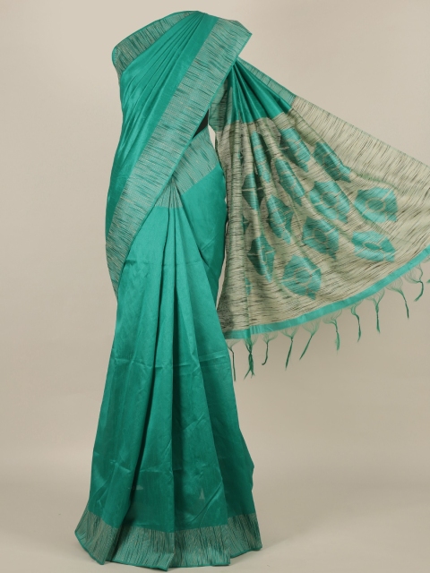 

Pothys Green Solid Jute Silk Saree