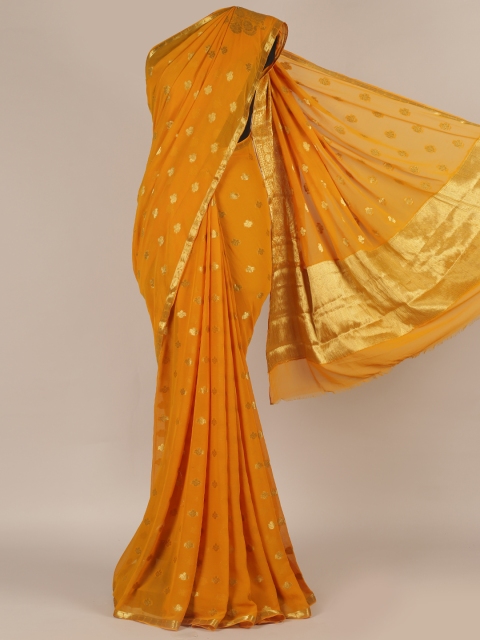 

Pothys Yellow Woven Design Poly Georgette Saree