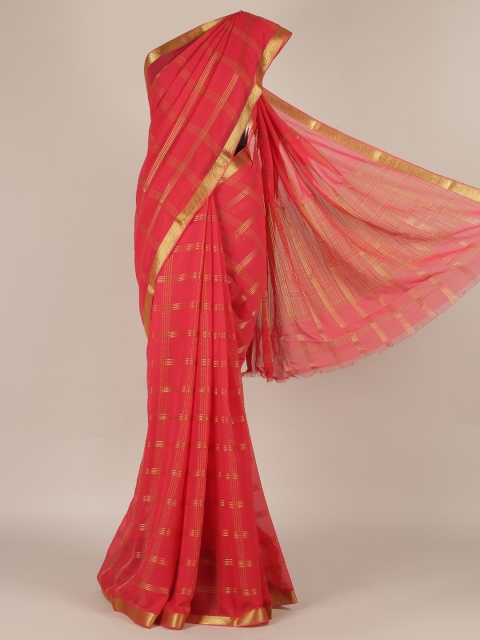 

Pothys Pink Striped Poly Georgette Saree