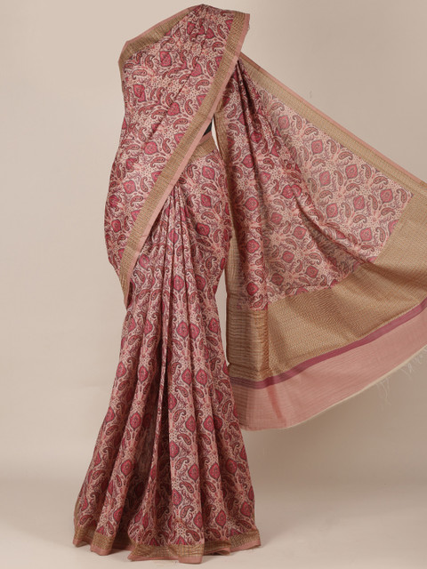 

Pothys Pink & Beige Jute Silk Floral Printed Saree