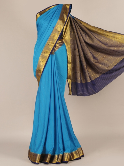 

Pothys Blue Striped Poly Georgette Saree