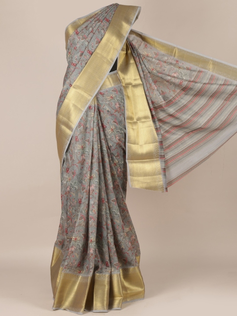 

Pothys Grey Printed Jute Silk Saree