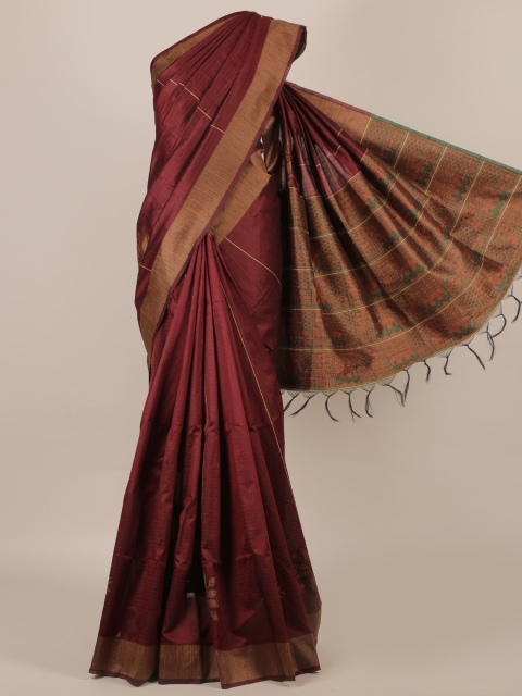 

Pothys Maroon Solid Jute Silk Saree