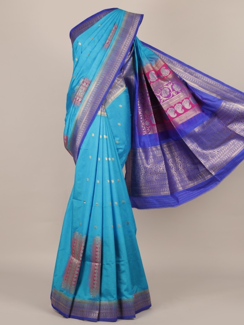 

Pothys Blue Printed Jute Silk Saree