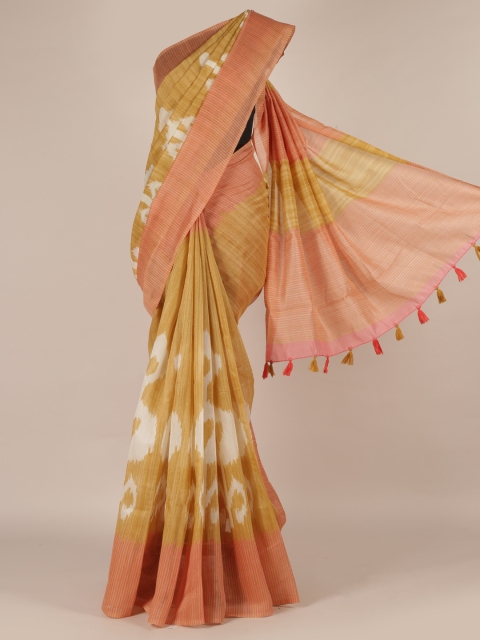 

Pothys Mustard Yellow & Brown Jute Silk Printed Saree