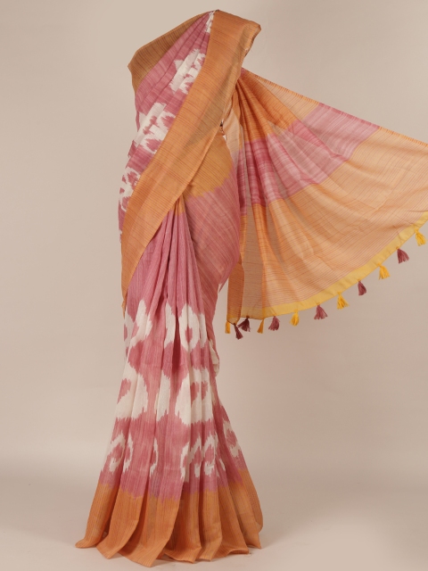 

Pothys Peach-Coloured Printed Jute Silk Saree