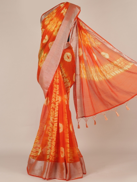 

Pothys Orange Printed Jute Silk Saree
