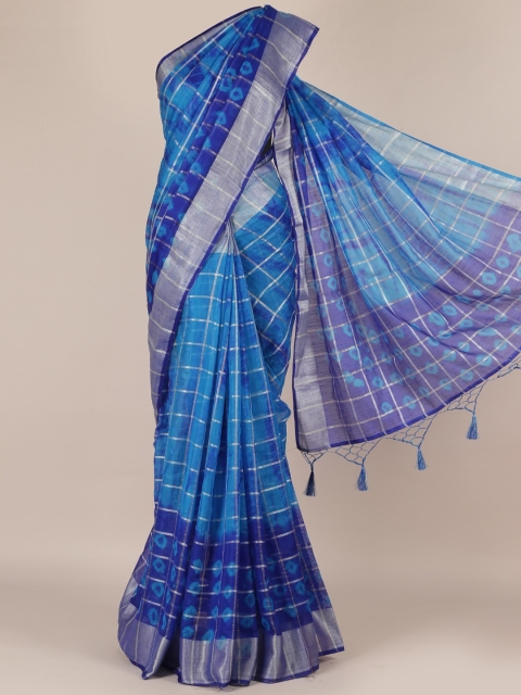 

Pothys Blue Checked Jute Silk Saree