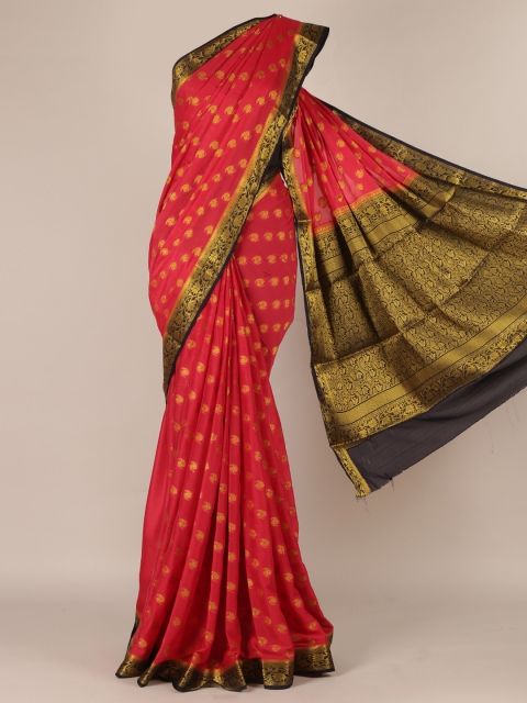 

Pothys Pink Woven Design Poly Georgette Saree with Zari Border