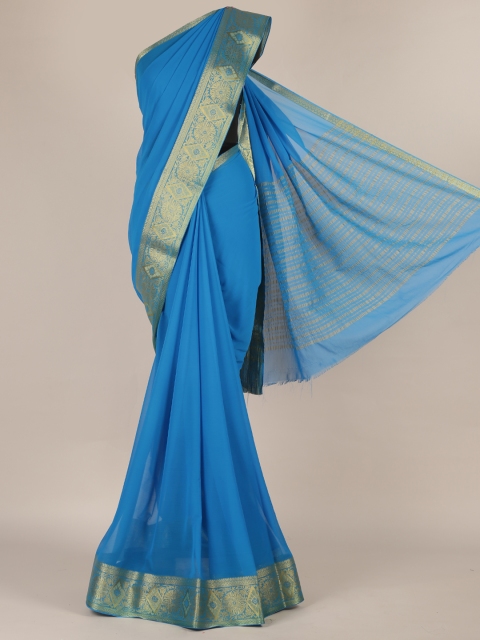 

Pothys Blue Solid Poly Georgette Saree