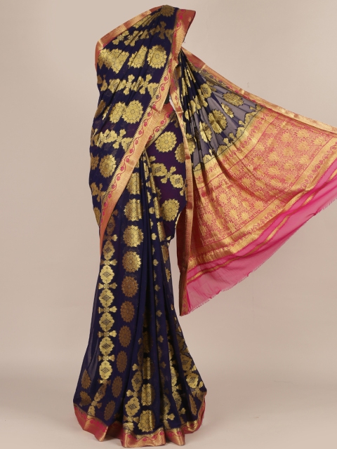 

Pothys Navy Blue Woven Design Poly Georgette Saree