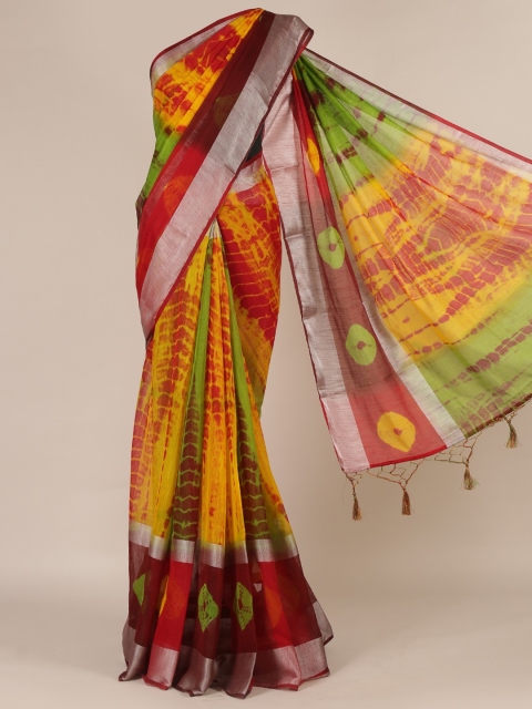 

Pothys Red & Yellow Jute Silk Printed Saree