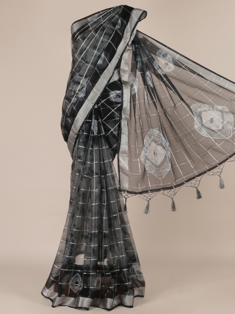 

Pothys Grey & Black Jute Silk Checked Saree