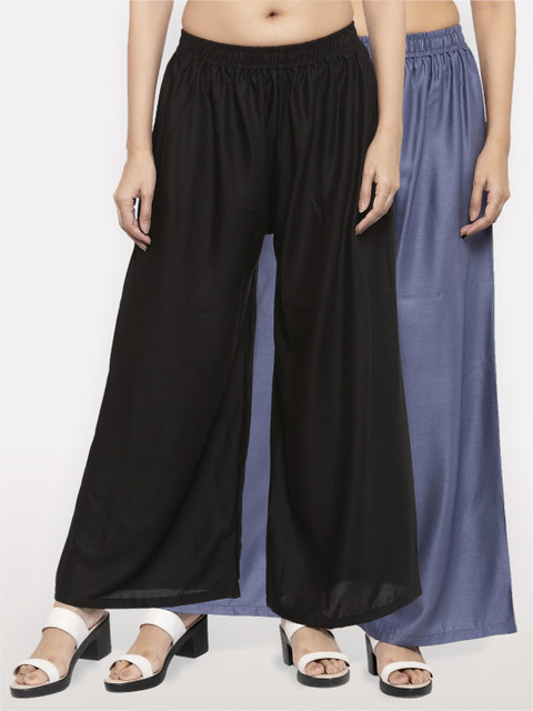 

NEUDIS Women Black & Blue Solid Flared Palazzos Set of 2