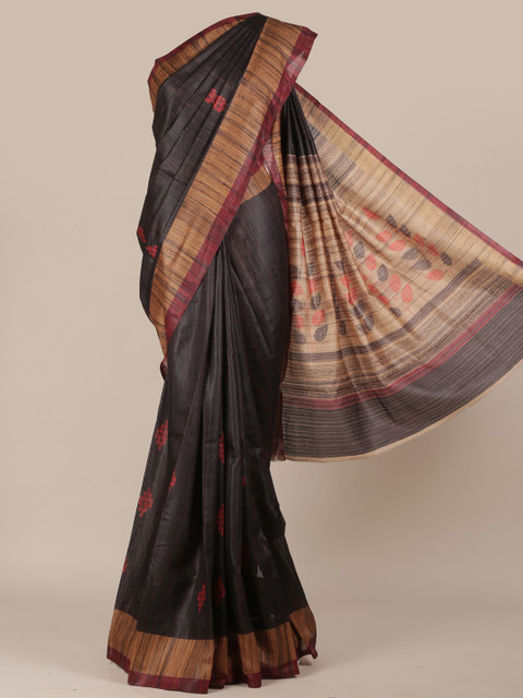

Pothys Black Printed Jute Silk Saree