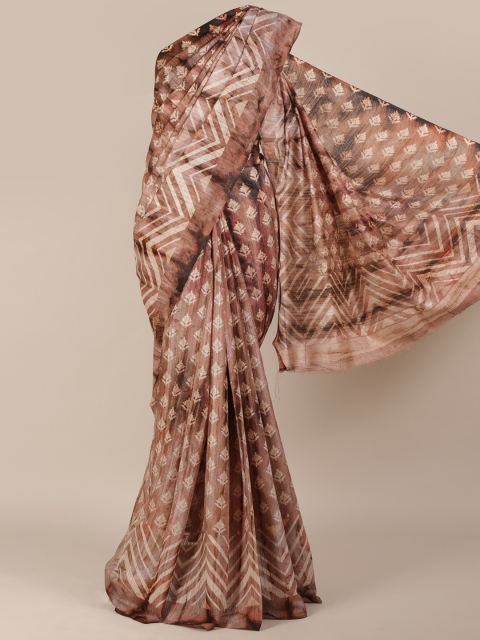 

Pothys Brown Printed Jute Silk Saree