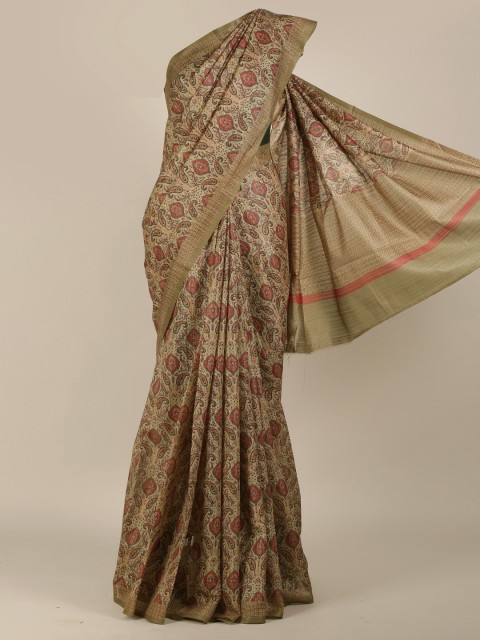

Pothys Green & Beige Jute Silk Floral Printed Saree