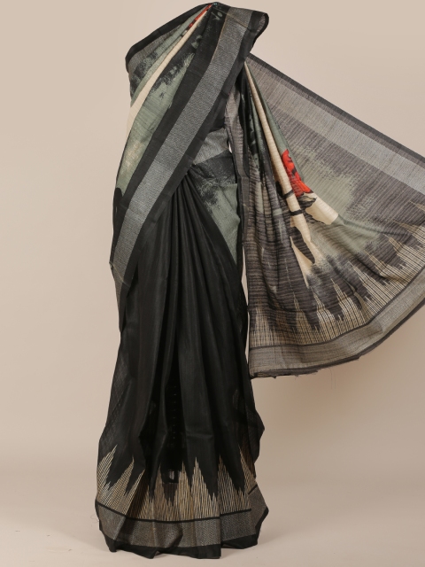 

Pothys Green & Black Jute Silk Printed Saree