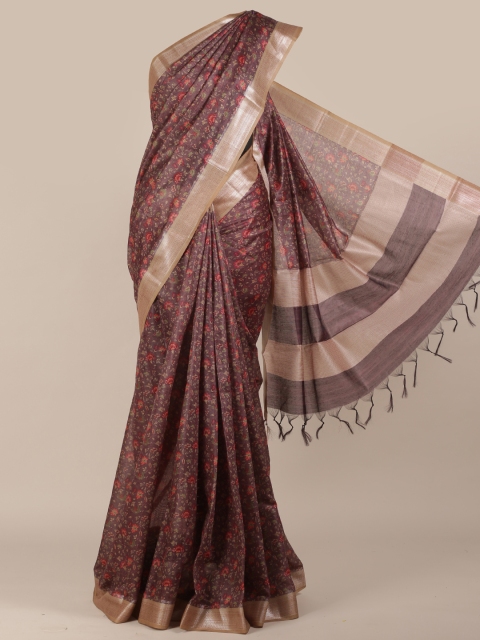 

Pothys Brown Printed Jute Silk Saree