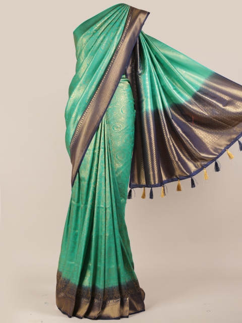 

Pothys Green & Gold-Toned Jute Silk Woven Design Saree