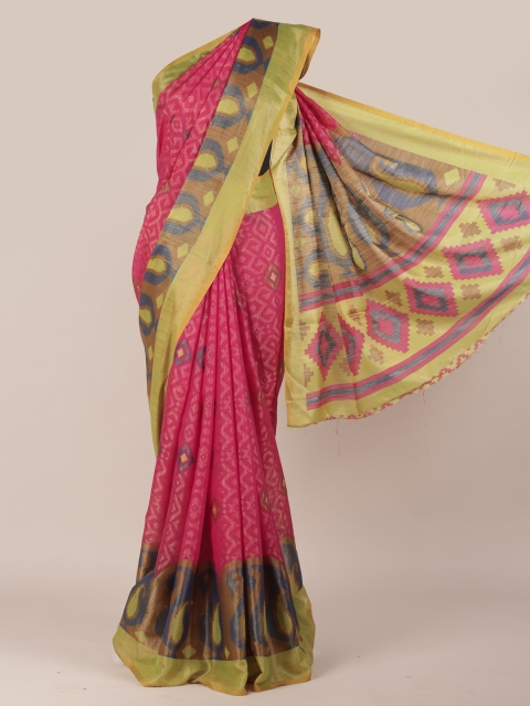 

Pothys Pink Woven Design Poly Chiffon Saree