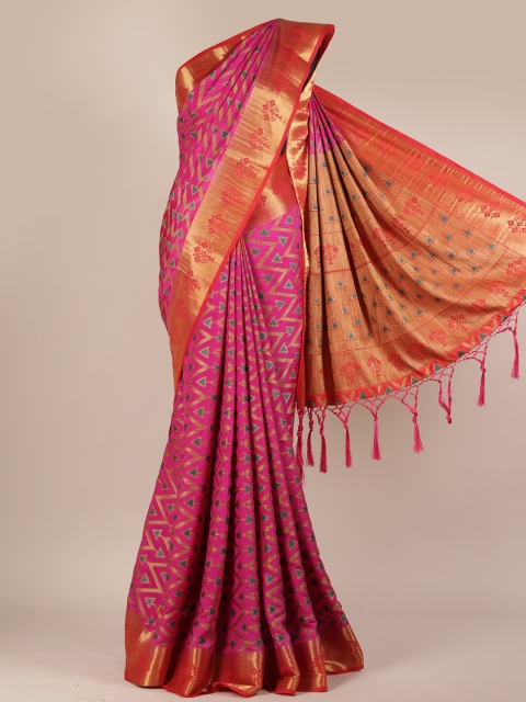 

Pothys Magenta & Gold-Toned Jute Silk Woven Design Saree