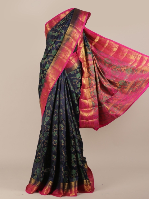 

Pothys Navy Blue Printed Jute Silk Saree