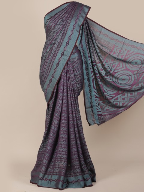

Pothys Turquoise Blue & Purple Poly Chiffon Printed Saree