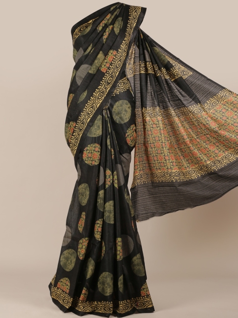 

Pothys Black & Gold-Toned Jute Silk Printed Saree