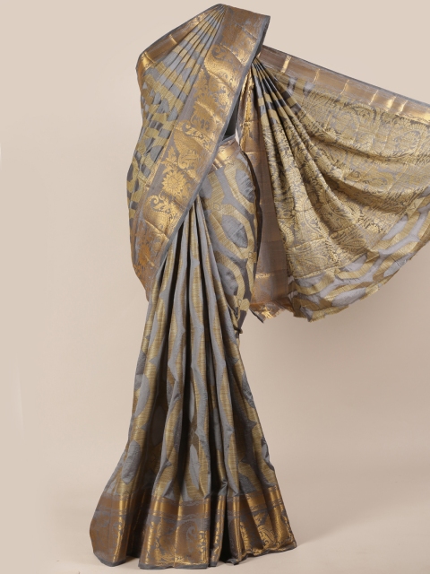 

Pothys Grey & Gold-Toned Jute Silk Woven Design Saree