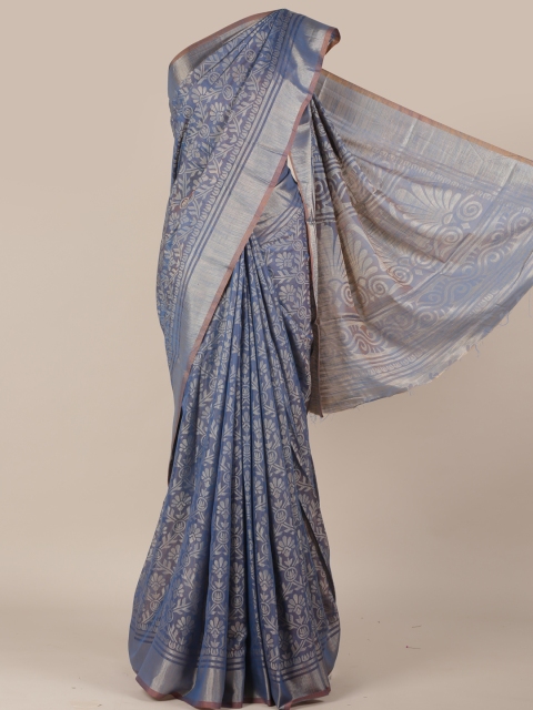 

Pothys Blue & Grey Poly Chiffon Woven Design Saree
