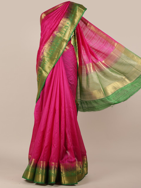 

Pothys Magenta Solid Jute Silk Saree