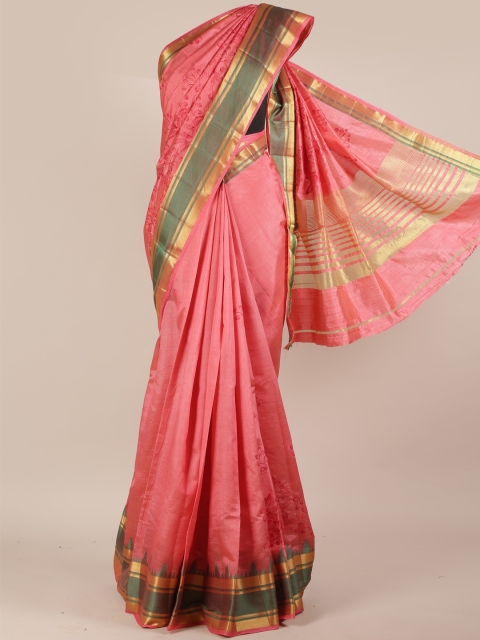 

Pothys Pink Solid Jute Silk Saree